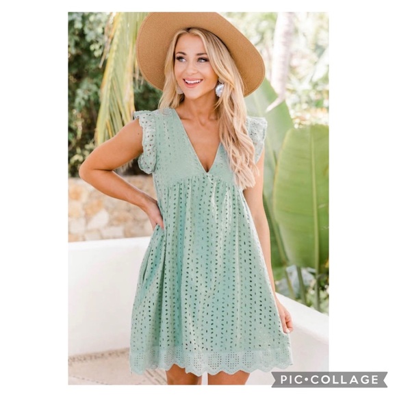 sage green eyelet dress Sheila Green Eyelet Short Dress main image 1